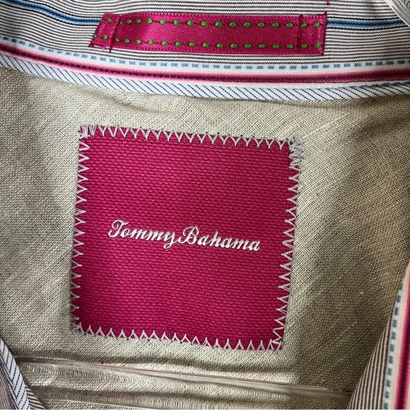 Tommy Bahama | Mens Gray Button Up Shirt Pink/Blue Stripe XL - Picture 4 of 6